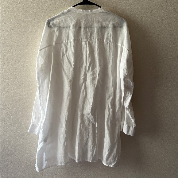 EILEEN FISHER mandarin collar white organic linen long sleeve blouse size medium - Picture 7 of 7